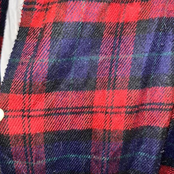 Vintage blue red cashmaire acrylic stewart plaid fringe trim scarf - Picture 5 of 5